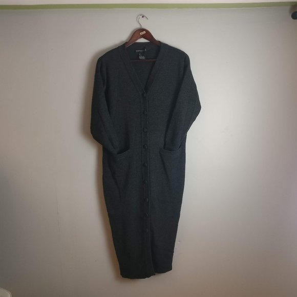 Coal Gray Premium soft wool Cardigan buttoned sweater dress has pockets100% Wool - Picture 1 of 9